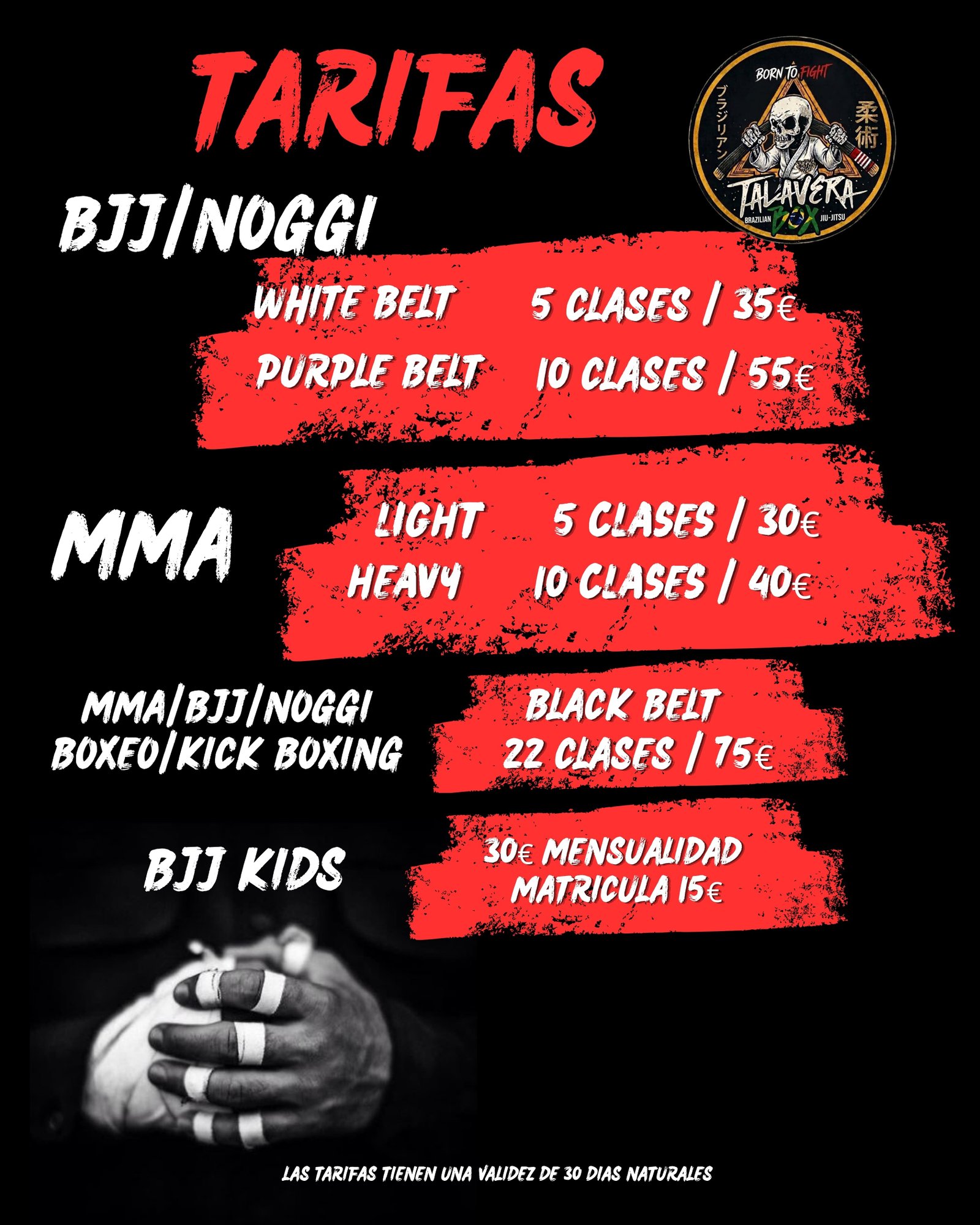 Tarifas de BJJ, NoGi y MMA de Box Talavera Fighters